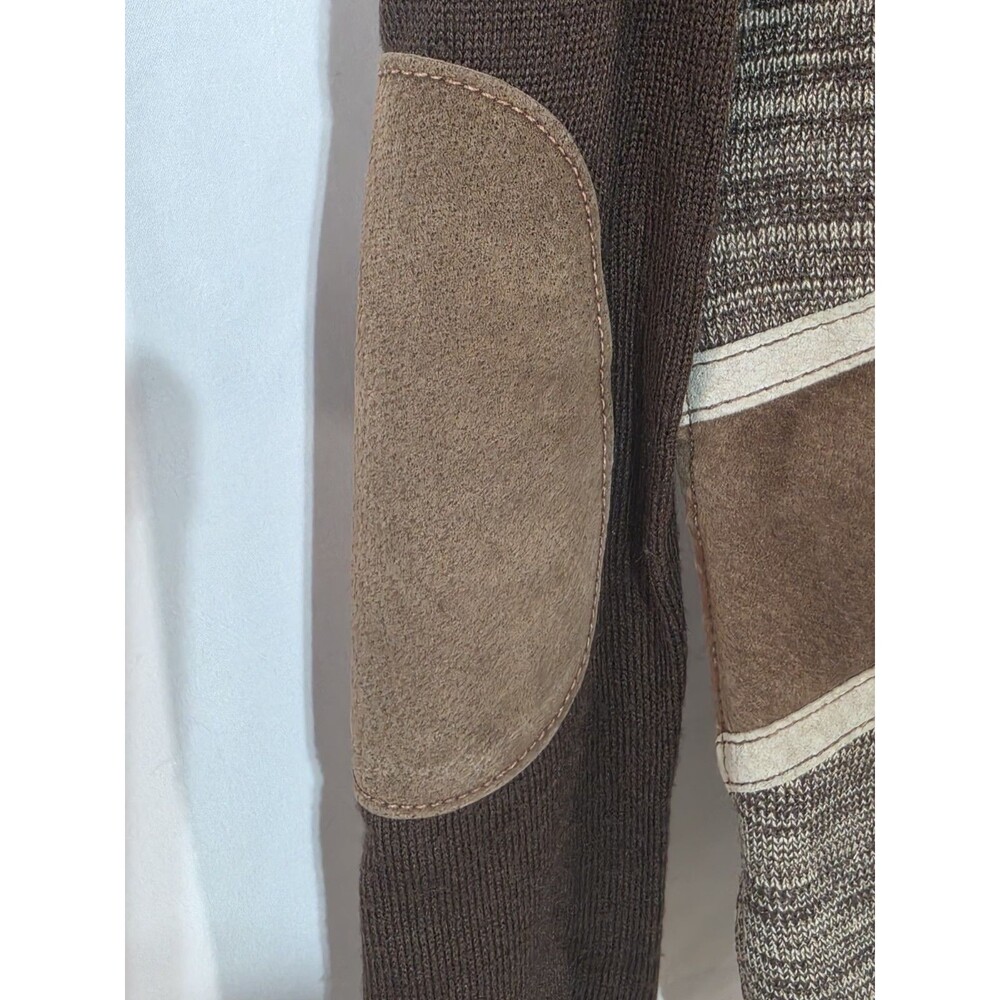 VTG 70s 80s Alan Stuart V Neck Sweater Genuine Suede Leather Patch Trim Mens Med - Picture 11 of 11